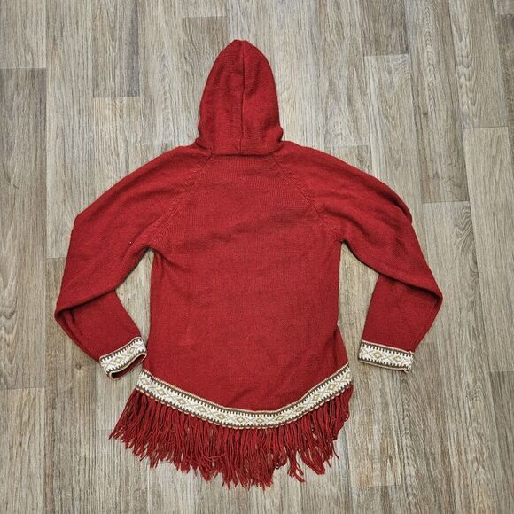 Onofre Saez Alpaca Sweater Womens S Red Hooded Fringe Western Boho Cottage - Picture 5 of 8